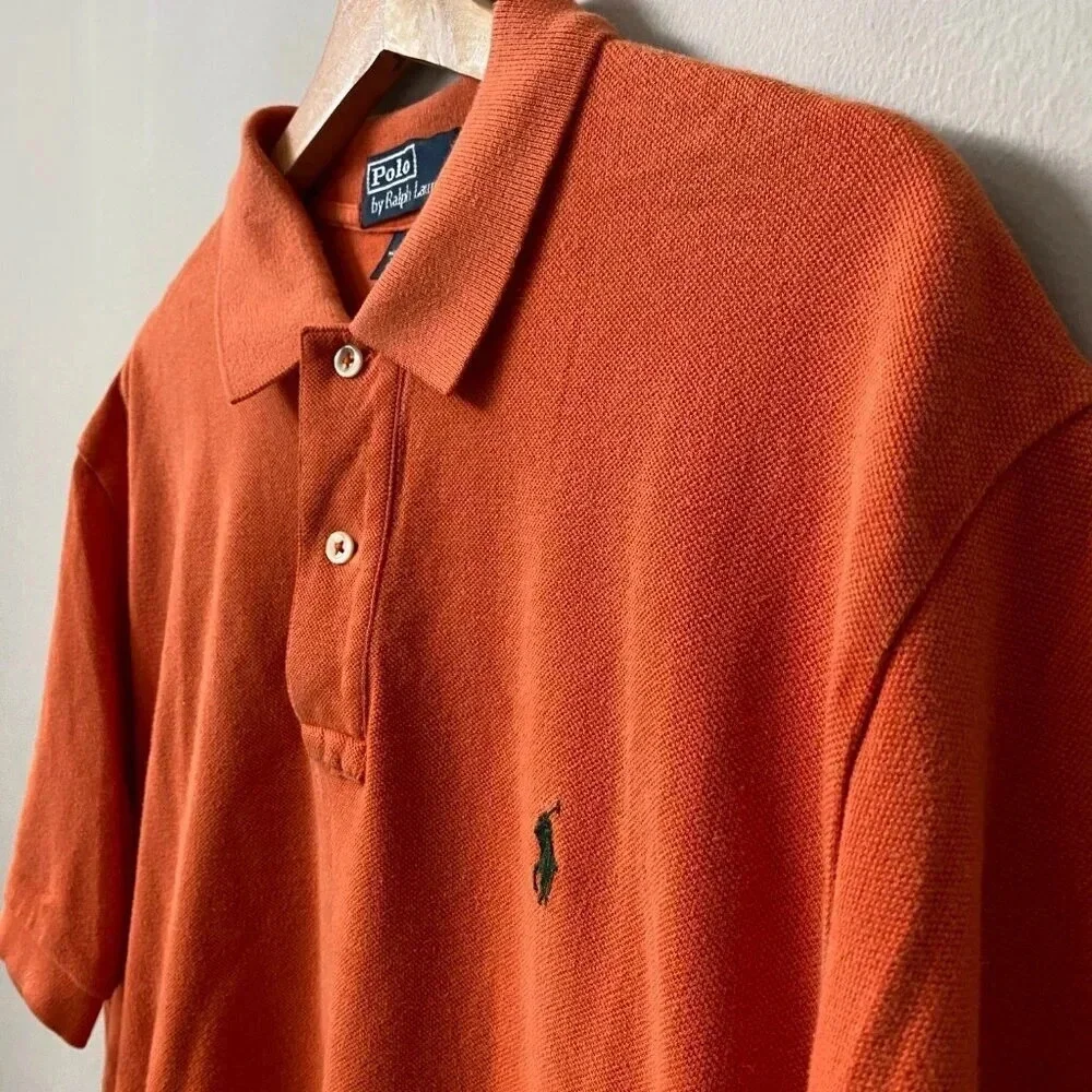 Vintage Polo Ralph Lauren Men's Large Short Sleeve Retro Orange Polo Shirt 90s